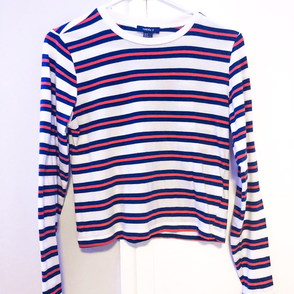 striped forever 21 long sleeve crop top
